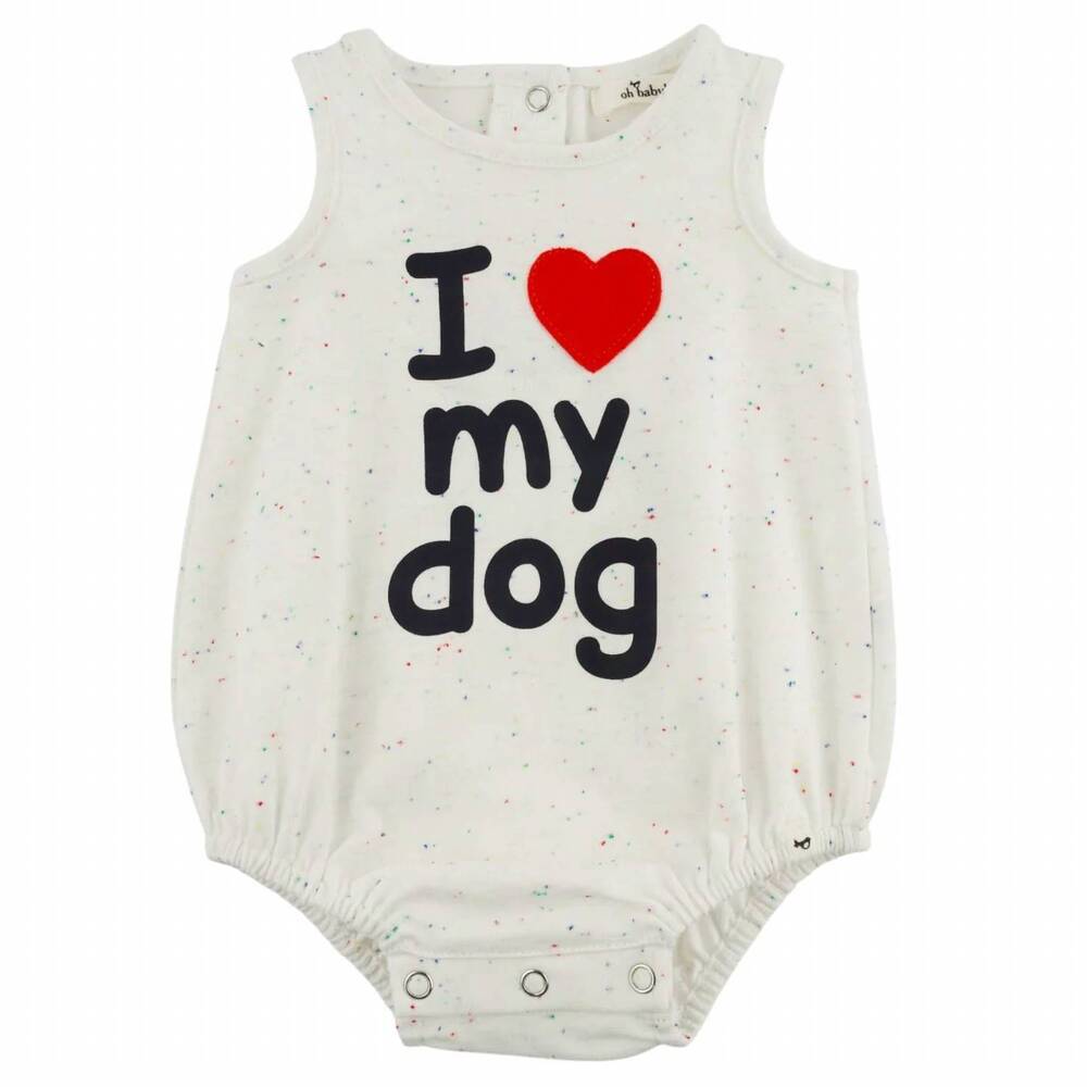 NEW OH BABY! kids' i heart my dog applique bubble in white